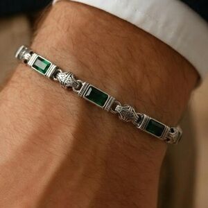 Silver Bracelet 925 silver with Green Accents